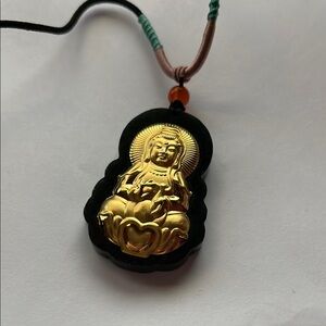 Certified genuine 24k gold leaf on Hetian Jade Buddha Pendant Necklace
